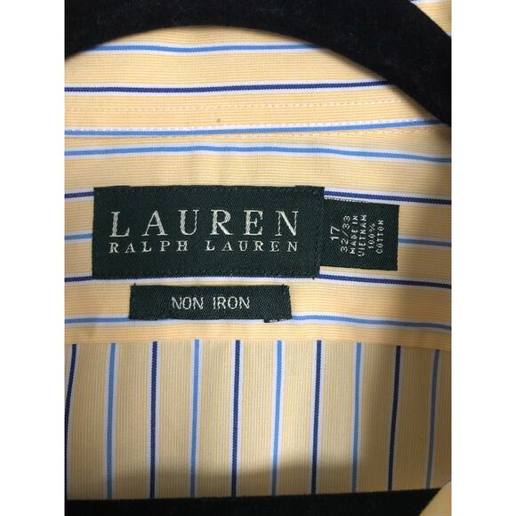 Lauren Ralph Lauren Men's 17 (32/33) Non-Iron Stripe Long Sleeve Shirt Yellow - Picture 2 of 7